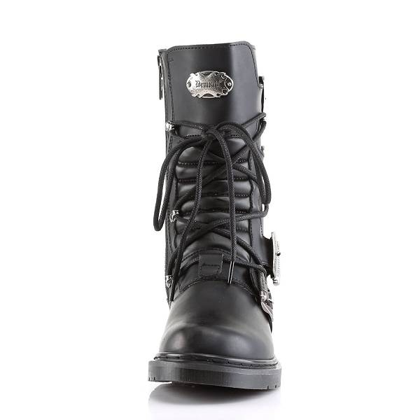 Demonia Women's Defiant-306 Mid Calf Combat Boots - Black Vegan Leather D0624-58US Clearance